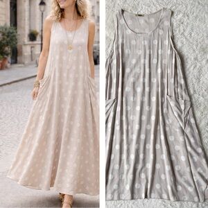 Beyond Capri Woman Beige Polkadot Flowy Maxi Dress ONE SIZE Lagenlook Classic